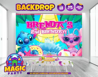 Stitch & Angel Pool Party BackDrop 72''x48'' - Customizable - Birthday - Banner - Print-it-Yourself - DIGITAL FILE