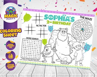 Monster Inc Coloring Sheet - Party Activity - Birthday - Printable Placemat - Personalized - Not Instant Download - DIGITAL FILE