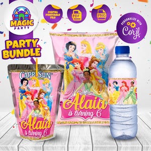 Prinzessinnen Geburtstagsparty Bündel - Party Leckereien - Chipsbeutel - Capri Sonne Etiketten - Wasserflaschenetiketten - Personalisiert - DIGITALE DATEI