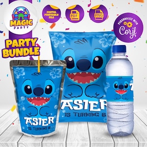 Stitch Verjaardagsfeestje Bundel - Stitch Party Traktaties - Chip Bag - CapriSun - Etiketten waterfles - Gepersonaliseerd - Alleen DIGITAAL