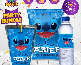 Stitch Geburtstagsparty Bündel - Stitch Party Leckereien - Chipsbeutel - CapriSun - Wasserflaschenetiketten - Personalisiert - Nur DIGITAL