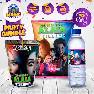 Zombies 4 feestbundel - feesttraktaties - zakje chips - Capri Sun - waterflesetiketten - gepersonaliseerd - DIGITAAL BESTAND