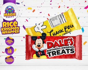 Mickey Rice Krispies Wrapper - Birthday Candy wrappers - Kids Rice Krispies labels - Kids Birthday - Template Printable - DIGITAL FILE
