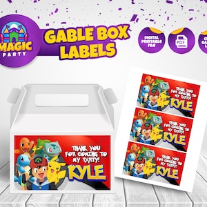 Etiqueta para caixa Pokémon Gable - Imprimível - Guloseimas para festa - Modelo editável - Lembrancinha de festa - Personalizada - Aniversário infantil - ARQUIVO DIGITAL