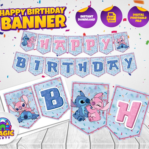 Stitch & Angel Party Decor *Instant Download* Party Banner - Hot cars - Birthday Party - Print, Trim and Hang! - DIGITAL FILE