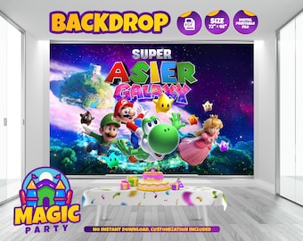 Super Mario BackDrop 72''x48'' - Mario Wold or Galaxy - Customizable - Birthday Backdrop - Banner - Print-it-Yourself - DIGITAL FILE