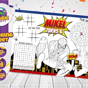 Spiderman Coloring Sheet (2 design options) - Party Activity - Birthday - Printable - Personalized - Not Instant Download - DIGITAL FILE