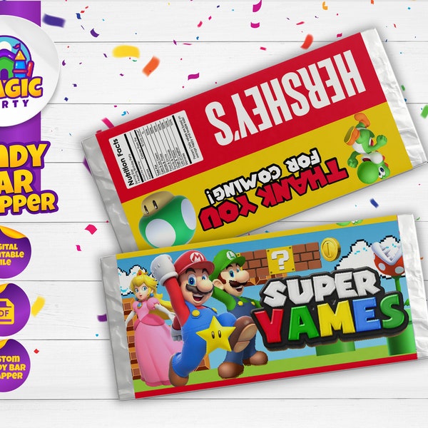 Super Mario Birthday Candy Bar Wrapper - 5.2 x 5.8" printable labels - Bar wrapper - Kids Birthday - Template Printable - DIGITAL FILE