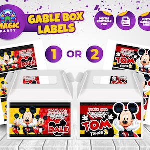 Mickey Gable Box label (2 design options)  Printable - Party Treats - Party Favor - Personalized - Kids Birthday - DIGITAL FILE