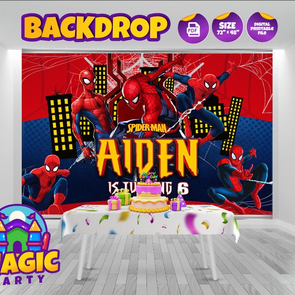 Spiderman BackDrop - 72''x48'' - Customizable - Birthday Backdrop - Bundle - Banner - Printable - DIGITAL FILE