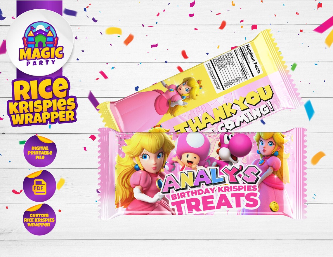 Princess Rice Paper Princess Peach Rice Krispies Wrapper - Birthday Candy Wrappers - Kids ...