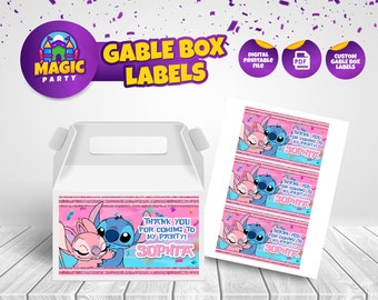 Stitch & Angel Gable Box label - Printable - Party Treats - Editable Template - Party Favor - Personalized - Kids Birthday - DIGITAL FILE