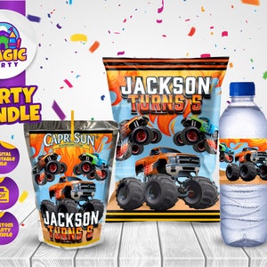 Monster Trucks Birthday Party Bundle - Race - Party Treats - Chip Bag - Capri Sun labels - Water Bottle Labels - Personalized - DIGITAL FILE