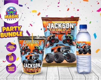 Monster Trucks Birthday Party Bundle - Race - Party Treats - Chip Bag - Capri Sun labels - Water Bottle Labels - Personalized - DIGITAL FILE