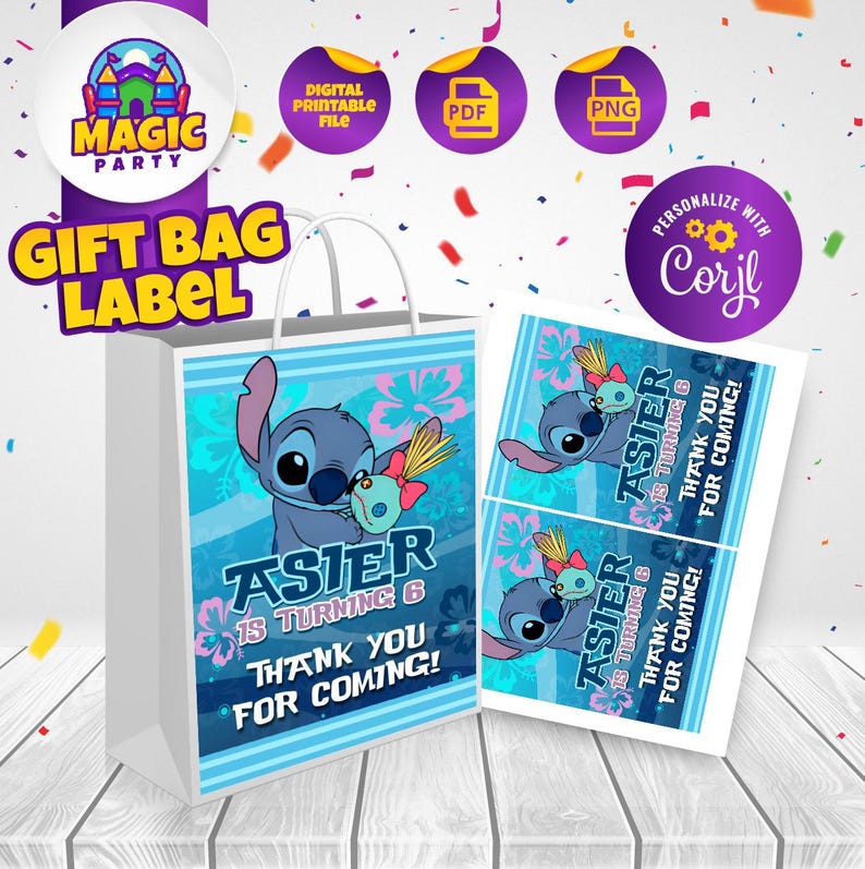 Stitch Label for Party Favor Bags - 5x7 size - Birthday Souvenir - Candy Bags - Gift Bags - Goodie Bags - DIGITAL FILE image 1