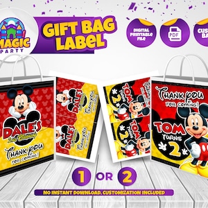 Etiqueta para sacola de festa do Mickey - (2 opções de design) - Tamanho da etiqueta 5 x 7 pol - Lembrança de aniversário - Sacolas de doces - Sacolas de presente - Sacolas de guloseimas - ARQUIVO DIGITAL