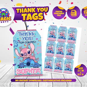 Stitch and Angel Thank you Tags - 2.1x3.5in - Gift Tag - Favor Tags - Personalized - Printable - Kids Birthday - DIGITAL FILE