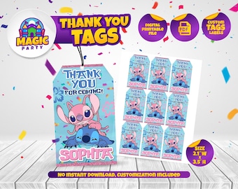Stitch and Angel Thank you Tags - 2.1x3.5in - Gift Tag - Favor Tags - Personalized - Printable - Kids Birthday - DIGITAL FILE