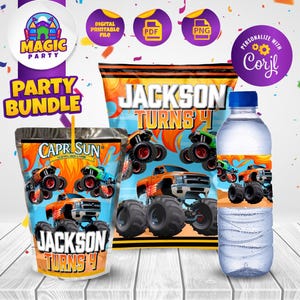 Monster Trucks Birthday Party Bundle - Race - Party Treats - Chip Bag - Capri Sun labels - Water Bottle Labels - Personalized - DIGITAL FILE
