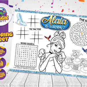 Cinderella Coloring Sheet - Party Activity - Birthday - Printable - Personalized - Not Instant Download - DIGITAL FILE