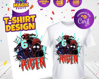 Miles Morales T-shirtontwerp - Kinderverjaardag - Afdrukbare sjabloon - T-shirtfeest, kinderen - Bewerkbaar T-shirt - Gepersonaliseerd - DIGITAAL BESTAND