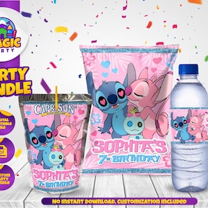 Stitch & Angel Birthday Party Bundle - Party Treats - Chip Bag - Capri Sun labels - Water Bottle Labels - Personalized - DIGITAL FILE