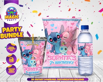 Stitch & Angel Birthday Party Bundle - Party Treats - Chip Bag - Capri Sun labels - Water Bottle Labels - Personalized - DIGITAL FILE