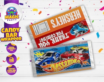 Race Cars Candy Bar Wrapper - 5.2 x 5.8" printable labels - Customized - Kids Birthday - Template Printable - DIGITAL FILE