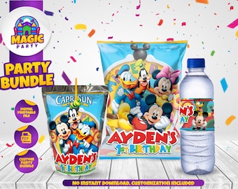 Paquete de fiesta de Mickey Mouse Clubhouse - Delicias de fiesta de Mickey - Bolsa de papas fritas - Etiquetas Capri Sun - Etiquetas para botellas de agua - Personalizado - ARCHIVO DIGITAL