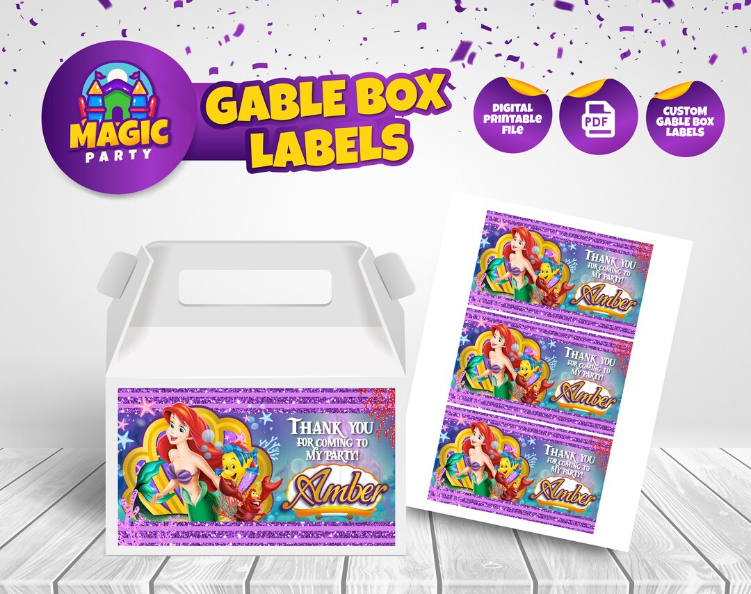 Ariel Label Gable Boxes Printable Party Treats Editable Template Party ...