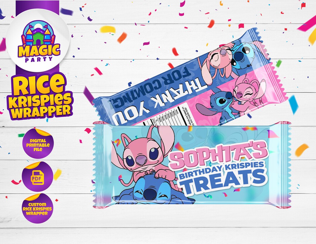 Stitch & Angel Rice Krispies Wrapper Birthday Candy Wrappers Kids Rice