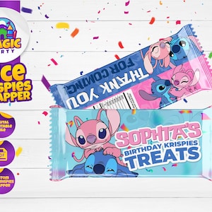 Stitch & emballage Angel Rice Krispies - emballages de bonbons d&#39;anniversaire - étiquettes Rice Krispies pour enfants - modèle imprimable - fichier numérique