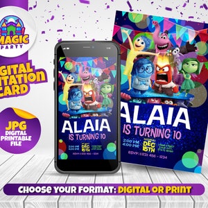 Inside Out Film Einladung - Geburtstagskarte - 5x7 druckbare oder digitale Format (Handy) - Personalisiert - Nicht Sofortiger Download - DIGITALE DATEI