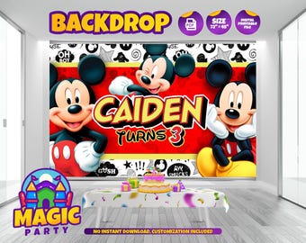 Mickey Party BackDrop 72''x48'' (2 design options) - Customizable - Birthday Backdrop - Banner - Print-it-Yourself - DIGITAL FILE