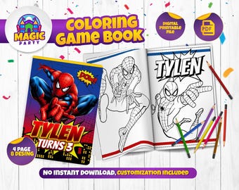 Spiderman Coloring Book - Party Activity - Birthday - Printable - Personalized - Not Instant Download - DIGITAL FILE
