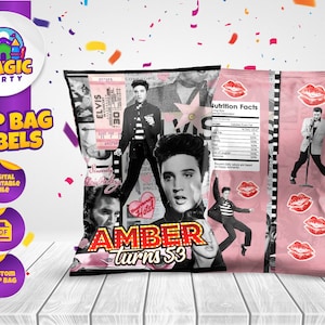 Elvis Party - Rock n Roll Party Treats - Chip Bag label - Personalized - DIGITAL FILE