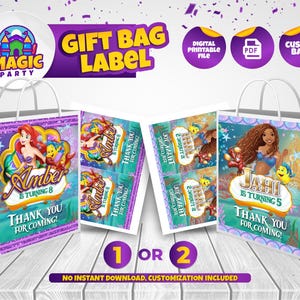 Etiqueta para bolsas de fiesta Ariel Label (2 opciones de diseño) - Tamaño 5x7 - Recuerdo de cumpleaños - Bolsas de dulces - Bolsas de regalo - Bolsas de golosinas - ARCHIVO DIGITAL