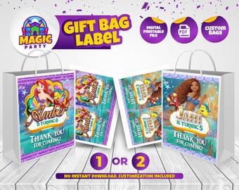 Etiqueta para bolsas de fiesta Ariel Label (2 opciones de diseño) - Tamaño 5x7 - Recuerdo de cumpleaños - Bolsas de dulces - Bolsas de regalo - Bolsas de golosinas - ARCHIVO DIGITAL