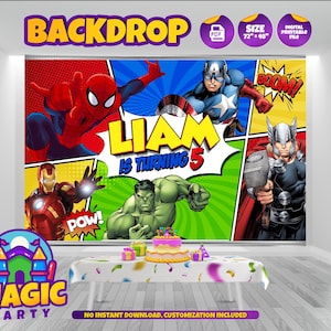 Avengers BackDrop 72''x48'' (3 Design options) - Hulk- Iron Man - Captain America - Birthday - Print-it-Yourself - DIGITAL FILE image 1