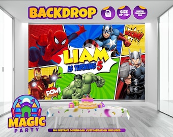 Avengers BackDrop 182''x48'' (3 Designoptionen) - Hulk - Iron Man - Captain America - Geburtstag - Print-it-Yourself - DIGITALE DATEI
