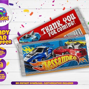 Race Cars Candy Bar Wrapper - 5.2 x 5.8&quot; printable labels - Customized - Kids Birthday - Template - DIGITAL FILE