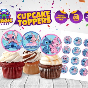 Toppers per cupcake Stitch & Angel - 2 pollici - *Download immediato* - Stuzzicadenti per cupcake per feste di compleanno - Toppers - FILE DIGITALE