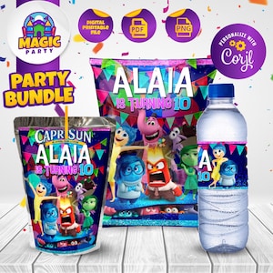 Inside Out Birthday Party Bundle - Party Treats - Chip Bag - Capri Sun - Water Bottle Labels - Personalized - DIGITAL FILE