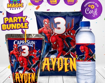 Spiderman Party Bundle - Party Treats - Chip Bag - CapriSun - Water Bottle Labels - Personalized - DIGITAL FILE
