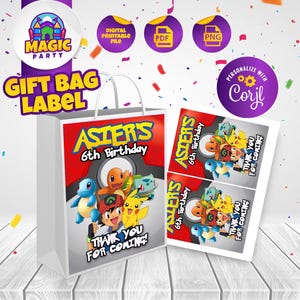 Étiquette Pokémon pour sacs cadeaux - taille 5 x 7 - souvenir d'anniversaire - sacs de bonbons - sacs cadeaux - sacs cadeaux - fichier numérique