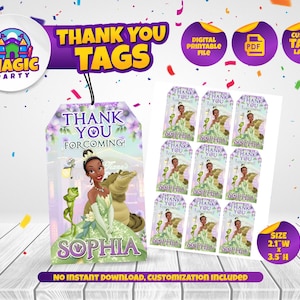 Tiana Thank you Tags - 2.1x3.5in - Gift Tag - Favor Tags - Personalized - Printable - Kids Birthday - DIGITAL FILE