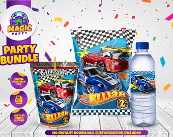 Race Cars Birthday Party Bundle - Race - Party Treats - Chip Bag - Capri Sun labels - Water Bottle Labels - Personalized - DIGITAL FILE