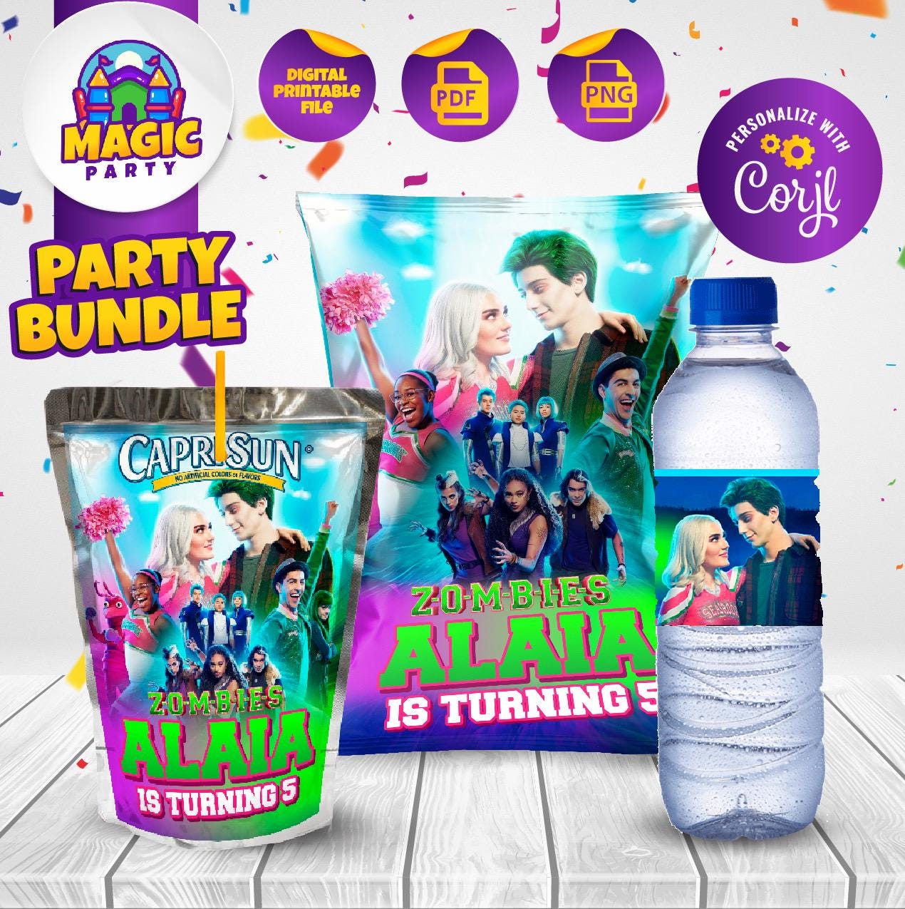 Zombies Party Bundle - Party Treats - Chip Bag - Capri Sun - Water Bottle Labels - Personalized - DIGITAL FILE