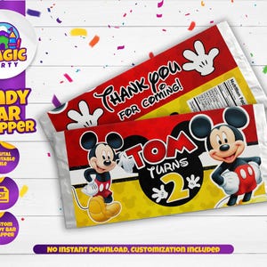 Mickey Candy Bar Wrapper - 5.2x5.8&quot; printable labels - Chocolate Bar wrapper - Kids Birthday - Template Printable - DIGITAL FILE