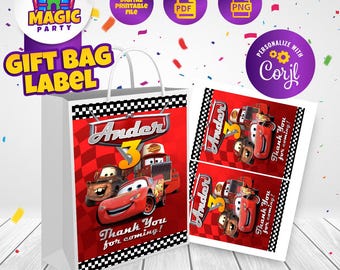 Cars Label for Party Favor Bags - 5x7 size - Birthday Souvenir - Candy Bags - Gift Bags - Goodie Bags - DIGITAL FILE